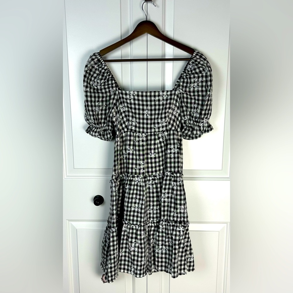 STORIA - Gingham Short Tiered Print Dress - Picture 4 of 15